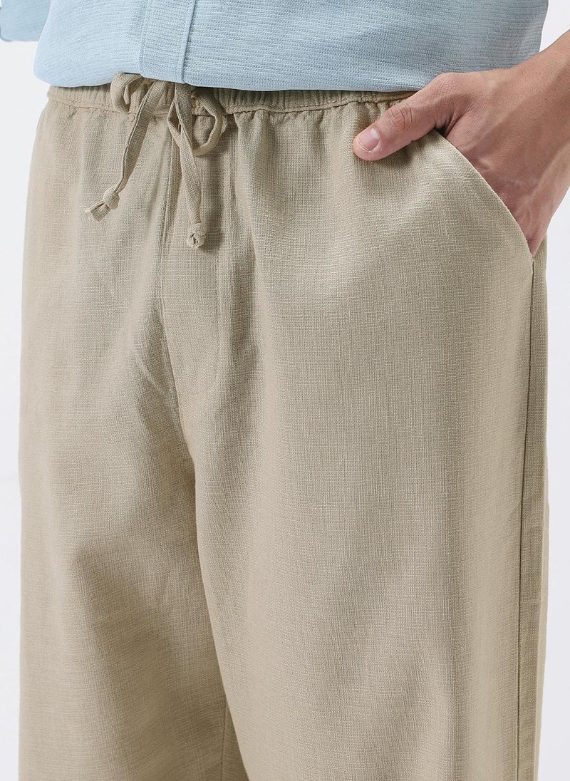 Urbano Fashion Men's Beige Loose Fit Solid Linen Blend Trousers Non-Stretchable - Image 5